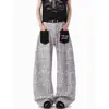 Jeans de retalhos com estampa de leopardo retrô americano da moda para homens e mulheres, calças casuais largas de perna larga estilo rua, curvas