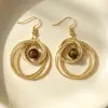 Aretes de la Serie de Piedra Ojo de Tigre Natural para Mujer Aretes Exquisitos Retro Maillard Nicho Lujo Accesible Aretes Elegantes de Alta Gama