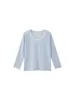 Camiseta de manga larga a rayas azules y blancas de otoño para mujer, cuello en U, corte holgado, favorecedora, con un diseño único, top básico versátil y moderno