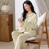 Douyin Sourcing Pijama 100% Algodão para Mulheres Manga Longa Calça Longa Moda Outono Pode Ser Usado Fora de Casa Roupas de Casa Conjunto de Duas Peças Dropshipping
