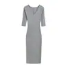 Vestido Bodycon Sexy Alto de Cuello en V para Mujer Estilo Puro Deseo Vestido Largo Chica Caliente Kardashian Manga Larga Vestido Base Cepillado
