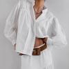 Camisa Jacquard Blanca de Moda Francesa para Mujer 2025 Otoño Ropa de Trabajo Algodón Puro Cuello Alto Diseño de Camisa para Mujer Ropa de Mujer