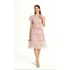 Vestido Curto Rodado com Bordado Floral Posicional, Gola Redonda, Manga Curta com Babados, Bordado Pesado, Malha Bordada, Cintura Ajustada, Luxo Leve, Transfronteiriço, 2026
