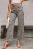 Tendencia de moda europea y americana: Pantalones vaqueros de estampado de leopardo para mujer, nueva colección otoño/invierno 2026, estilo con cremallera, pantalones largos de pierna recta, algodón