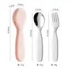 Juego de Dos Piezas de Cuchara y Tenedor de Acero Inoxidable 304, Cuchara y Tenedor para Niños, Vajilla Portátil, Bolsa de Almacenamiento de Silicona, Cuchara para Comida de Bebé