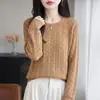 Suéter de Punto con Ganchillo Hueco Estilo Francés Perezoso, Cuello Redondo, Manga Larga para Mujer, Diseño de Cárdigan Transpirable, Suéter Versátil