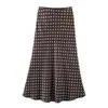 Falda Satinada de Lunares Retro para Mujer, Falda Midi de Sirena Drapada de Cintura Alta, Falda de Línea A Sedosa, Múltiples Colores en Stock