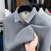 Suéter Original Popular de Inverno para Meia-Idade Falso Duas Peças Camisa Masculina Gola Camisa Camisa Básica Aconchegante com Forro de Lã Espessada Malha Quente para Homens