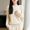 Suéter de punto de lana pura estilo coreano, medio alto, medio abierto, transfronterizo para mujer, jersey de ganchillo con manga, otoño e invierno