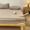 Sábana bajera de color liso, una pieza, algodón lavado, funda de cama antideslizante para una persona, protector de colchón de cobertura total, juego de tres piezas