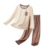 Ropa de Casa para Niños, Pantalón Largo de Manga Larga para Niños, Pijama de Lyocell para Niños, Conjuntos Familiares a Juego para Niñas, Conjunto de Ropa para Estudiantes con Aire Acondicionado