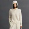 Cardigan de cachemira de punto trenzado con cuello redondo, estilo de lujo ligero para otoño e invierno, para mujer, top de punto casual holgado, abrigo suéter de manga larga