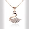 Estilo coreano S925 Sterling Silver Rose Gold Plated Swan Pingente Branco Elegante Diamante Asas Colar Jóias de Prata
