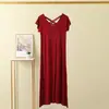 Novo Vestido Modal Vazado Primavera/Verão com Costas Bonitas, Vestido Longo Fino, Estilo Coreano Emagrecedor Solto de Manga Curta