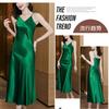 2025 Popular Chegada Nova Feminina plus size Elegante Vestido Longo Francês Saia Evasê Saia Slip de Cetim Verão