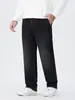 Pantalones Talla Grande High Street Jeans Rectos Desgastados Otoño Nuevo Retro Americano Elásticos Holgados Pantalones para Gordos para Hombre
