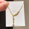 Collar con colgante de gota de agua de circón bañado en oro real de 18k, cadena de clavícula de moda estilo coreano, accesorio de lujo ligero de alta gama