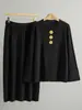 Ropa Europea Transfronteriza Otoño e Invierno Estilo Francés Hebilla Metálica Suéter de Punto Holgado Conjunto Falda Larga Plisada Elegante Estilo Europeo y Americano para Mujer