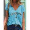 Camiseta informal de manga corta con cuello en V para mujer, con estampado 3D de la serie de televisión estadounidense Yellowstone Park, estación independiente Wish.
