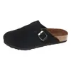 Novas mules de slip-on de sola reta para comércio exterior europeu e americano para mulheres, chinelos de meio pé foscos e únicos com biqueira larga para uso externo