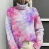 Estación Independiente de Amazon Temu Chaqueta Cardigan Suéter de Cuello Alto Estampado Abstracto Tie-Dye 3D para Mujer E127
