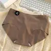 Roupa íntima de Seda de Gelo Pele de Leite para Mulheres, Sem Costura, Respirável, Antibacteriana, Forro de Seda de Amora, Cor Sólida Morandi, Simples, Calcinhas Triângulo Femininas