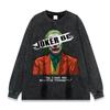 Camiseta estampada de parodia de película nostálgica europea y americana, camiseta de manga larga para hombre lavada y muy desgastada, marca de moda hip hop transfronteriza otoño e invierno