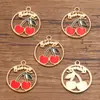 Accesorios para Joyería de Aleación DIY KC Oro Esmalte Goteado Encanto Fruta Fresa Sandía Cereza Colgante Redondo Calado