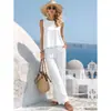 2026 Nuevo Conjunto Cruzado Europeo y Americano para Mujer en Amazon, Casual, de Algodón y Lino, Chaleco sin Mangas y Pantalones, Cuello Redondo, Color Sólido, Moderno