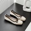 Sapatos de Couro Genuíno Feminino 2023 Novo Primavera e Outono Estilo Chanel Laço Delicado Boca Rasa Plano Fundo Macio Sapatilhas