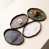 Bandeja de Té de Cristal Estilo Chino Begonia, Soporte para Tazas de Té Color Nogal, Bandeja Pequeña para Té Seco, Bandeja de Almacenamiento para Sala de Estar del Hogar