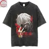 Camiseta con Estampado de Anime Tokyo Ghoul Xichunjin Muyan Spray Directo Retro Lavada Vieja Vintage High Street Manga Corta