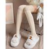 Calcetines Largos Grises de Alta Calidad Hasta la Rodilla para Niños con Botas Estilo Perezoso de Nicho Color Sólido Calcetines de Felpa Celebridad de Internet Algodón Puro Calcetines JK