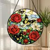 Pendente de Vidro Colorido Borboleta Rosa Vermelha de Cristal Ornamento de Vidro para Pendurar em Casa Decoração de Janela Apanhador de Sol para Jardim