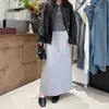 Falda negra deportiva midi con cordón, adelgazante, casual, nuevo estilo de otoño, de cintura alta, recta, elástica, con abertura y drapeado para mujer