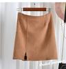 Ebay Aliexpress Popular Falda de Terciopelo de Ciervo Otoño 2024 Nueva Look Adelgazante Abertura Delantera Cintura Alta Falda de Línea A