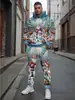 Moletom com capuz masculino estampado de Natal casual transfronteiriço, esportivo, de corte solto, conjunto de duas peças masculino moderno outono/inverno, em estoque