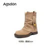 Botas de Cano Curto com Solado Grosso Aogushi Deng Femininas 2026 Novas Botas Franzidas Estilo Maillard Botas de Viagem de Xinjiang Botas de Cowboy Ocidental