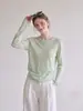 Estilo casual y fresco, camiseta fina de manga larga de color liso para mujer, nuevo top casual suelto adelgazante de verano 10474