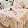 Falda de Cama de Algodón Cepillado Engrosado de Invierno Pieza Única Algodón Grado A Color Sólido Cubierta de Falda de Cama para Ocultar Imperfecciones con Borde de Falda