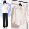 Camisa Branca Manga Longa com Zíper Estilo Francês Chic Coreano para Mulheres, Novo Design Outono 2026, Blusa Estilosa e Elegante