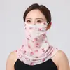 Mascarilla con protección solar integrada, velo de seda de hielo, protector de cuello, bufanda pequeña, doble uso, transpirable, lavable, estampada, elegante, estilo delgado