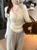 Puro Deseo Suéter de Punto con Cuello en V y Mangas Largas para Mujer 2025 Otoño e Invierno Nuevo Ajuste Delgado Elástico Top Único y Hermoso