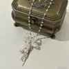 Colar de Pérola Cristal Flor de Lírio Estilo Coreano Ins, Doce e Cool, Corrente de Suéter Única e de Nicho