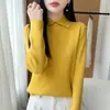 Suéter Feminino Gola Polo em Tricô Canelado Estilo Old Money, Pulôver Liso Slim Fit Outono/Inverno, Camada Base com Gola Reversível
