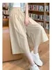 Nuevos Pantalones de Pierna Ancha de Seda Helada para Mujer Verano Delgados de Cintura Alta Caída Casual Estilo Japonés Pantalones Perezosos Textura Capri Culottes