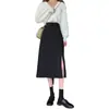 Falda de mujer, nueva primavera 2023, diseño de longitud media, estilo francés, cintura alta, abertura, negra, corte A, falda a la cadera