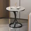 Mesa de centro de losa de roca de lujo ligero con marco de hierro, adecuada para apartamentos pequeños, sala de estar, mesa auxiliar de sofá, estilo minimalista moderno, mesa redonda pequeña para balcón