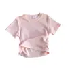 Camiseta Street Style Tendência Infantil de Manga Curta para Meninas, Versão Coreana, Cor Sólida, Corte Justo, Camiseta Branca Básica