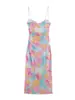 Nuevo Producto Verano 2026 Estilo Europeo y Americano Sexy Ajustado Estampado Malla de Seda Midi Tirantes Vestido de Longitud Media 4661/373